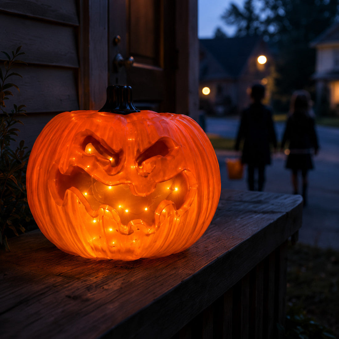 Super Spooky illuminated orange jack-o’-lantern with a jagged grin