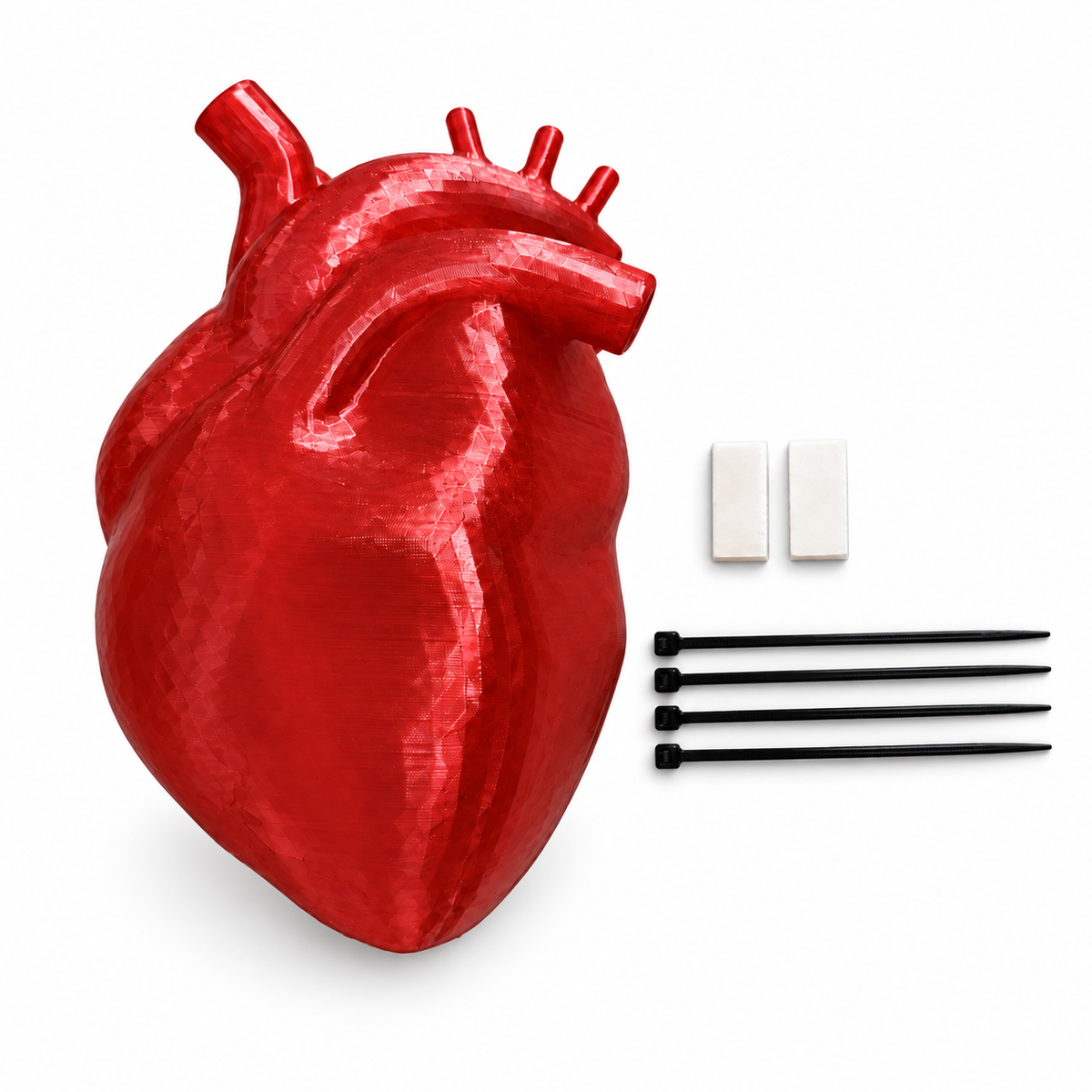 Gizato XL translucent red plastic Halloween heart decoration with two mounting blocks and four cable ties on a white background