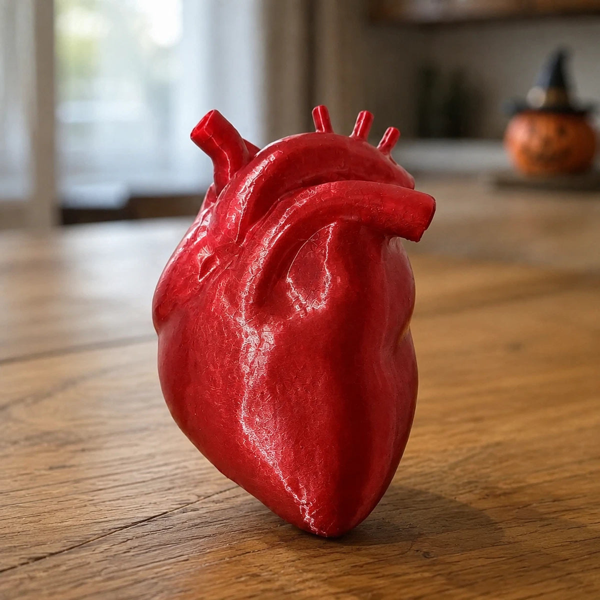 Lite illuminated Halloween glow heart side view