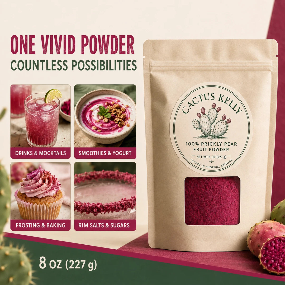 Eight-ounce package of 100 percent prickly pear fruit powder