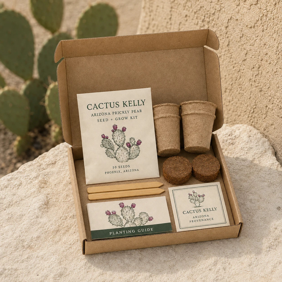 Prickly pear cactus seed and grow kit contents