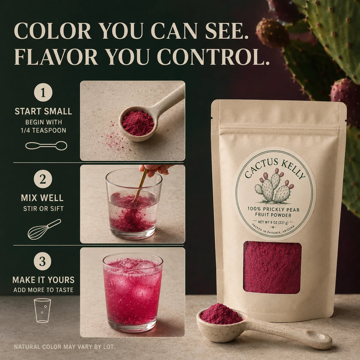 Prickly pear fruit powder label and product detail