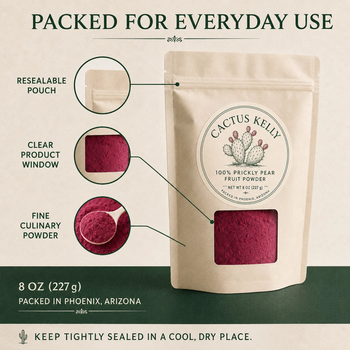 Eight-ounce prickly pear fruit powder package view